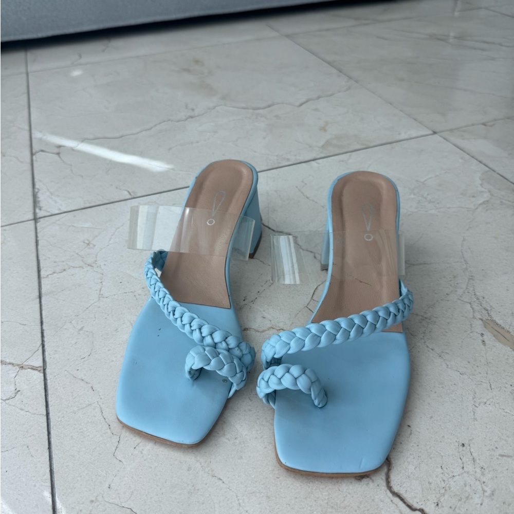 Powder Blue Braided Sandals with Low Heel